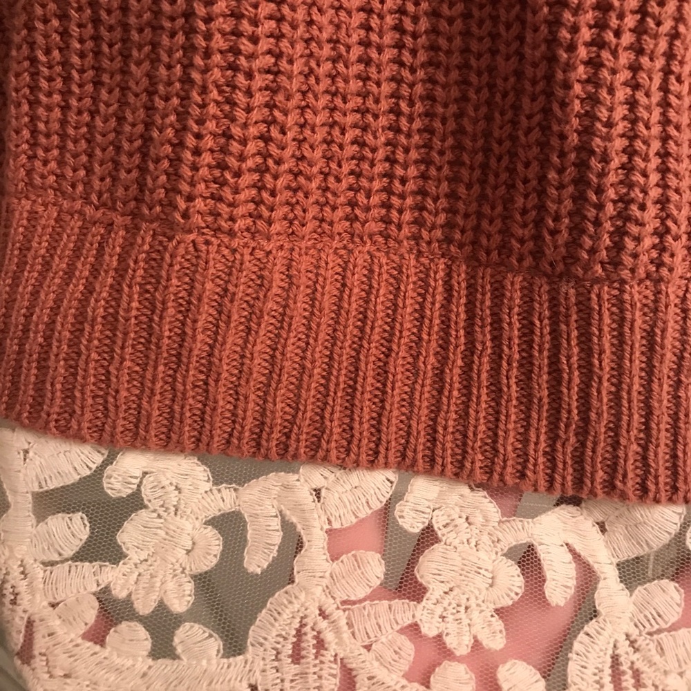 Coral/Salmon sweater with lace detail - Picture 2 of 4